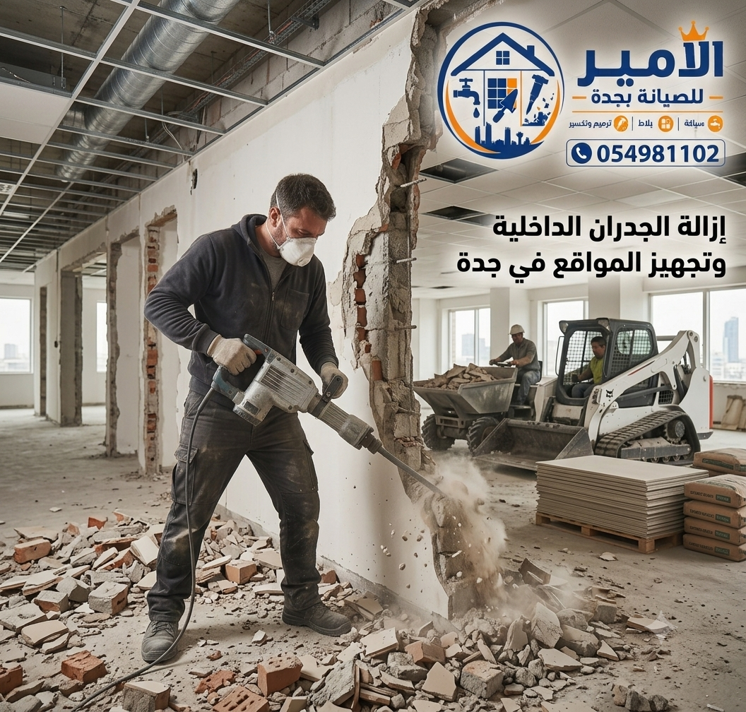 إزالة الجدران الداخلية وتجهيز المواقع في جدة