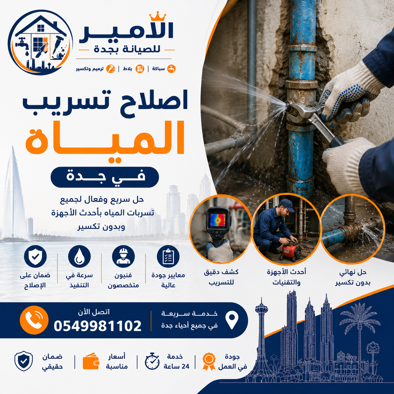 اصلاح تسريب المياه في جدة