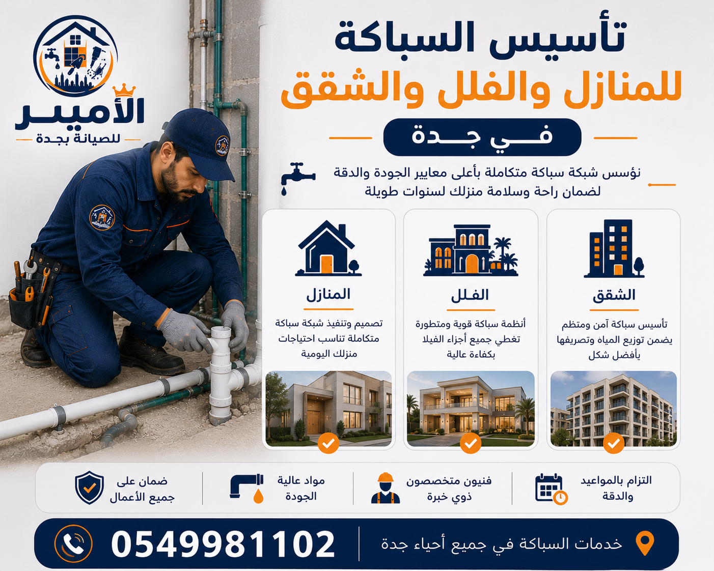 تأسيس السباكة للمنازل والفلل والشقق في جدة