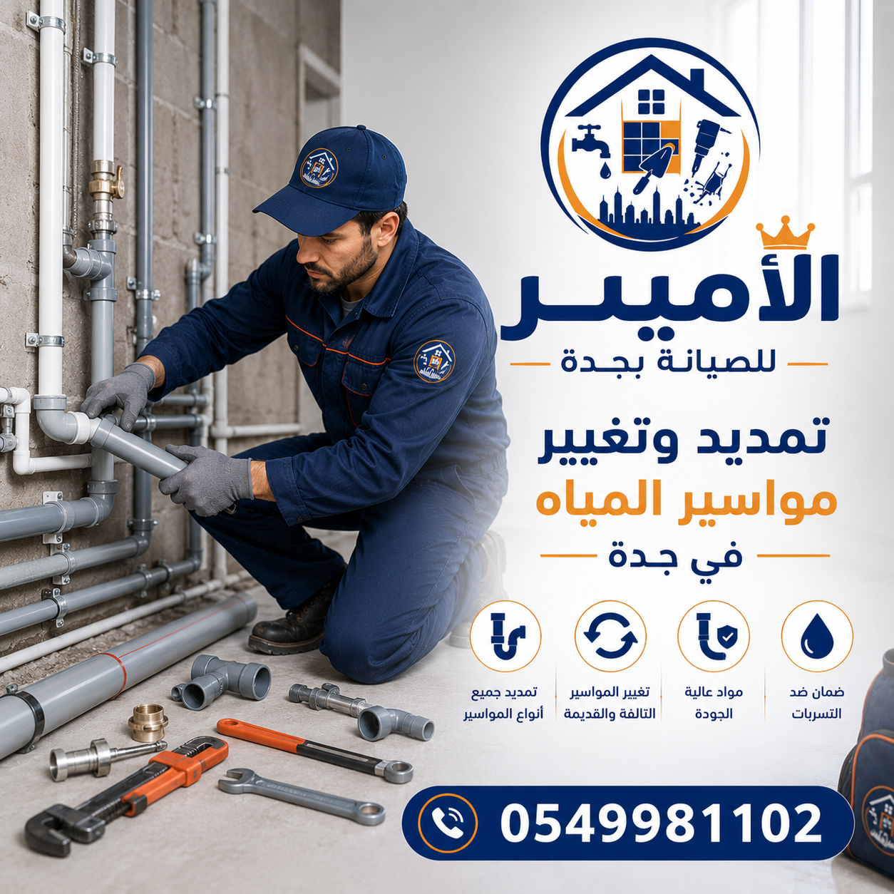تمديد وتغيير مواسير المياه في جدة