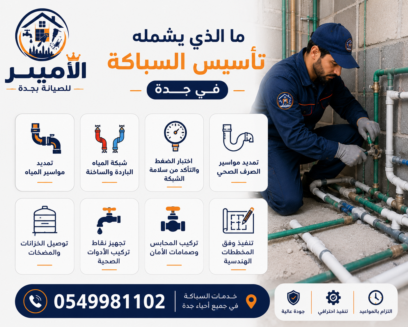 ما الذي يشمله تأسيس السباكة في جدة