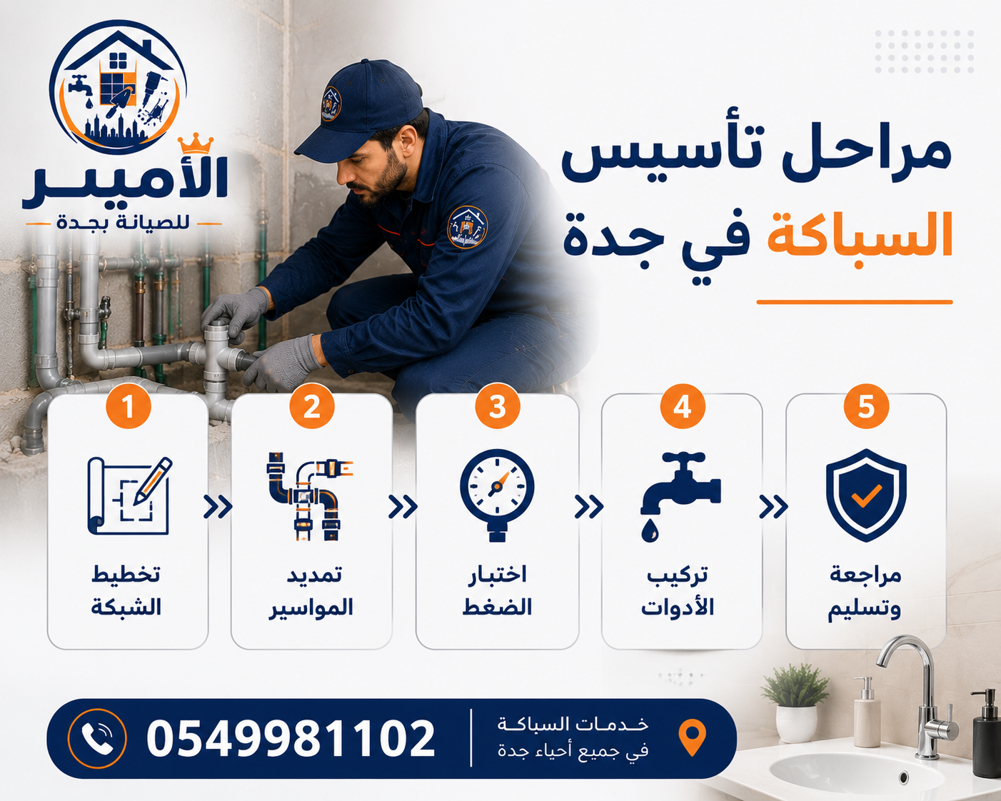 مراحل تأسيس السباكة في جدة